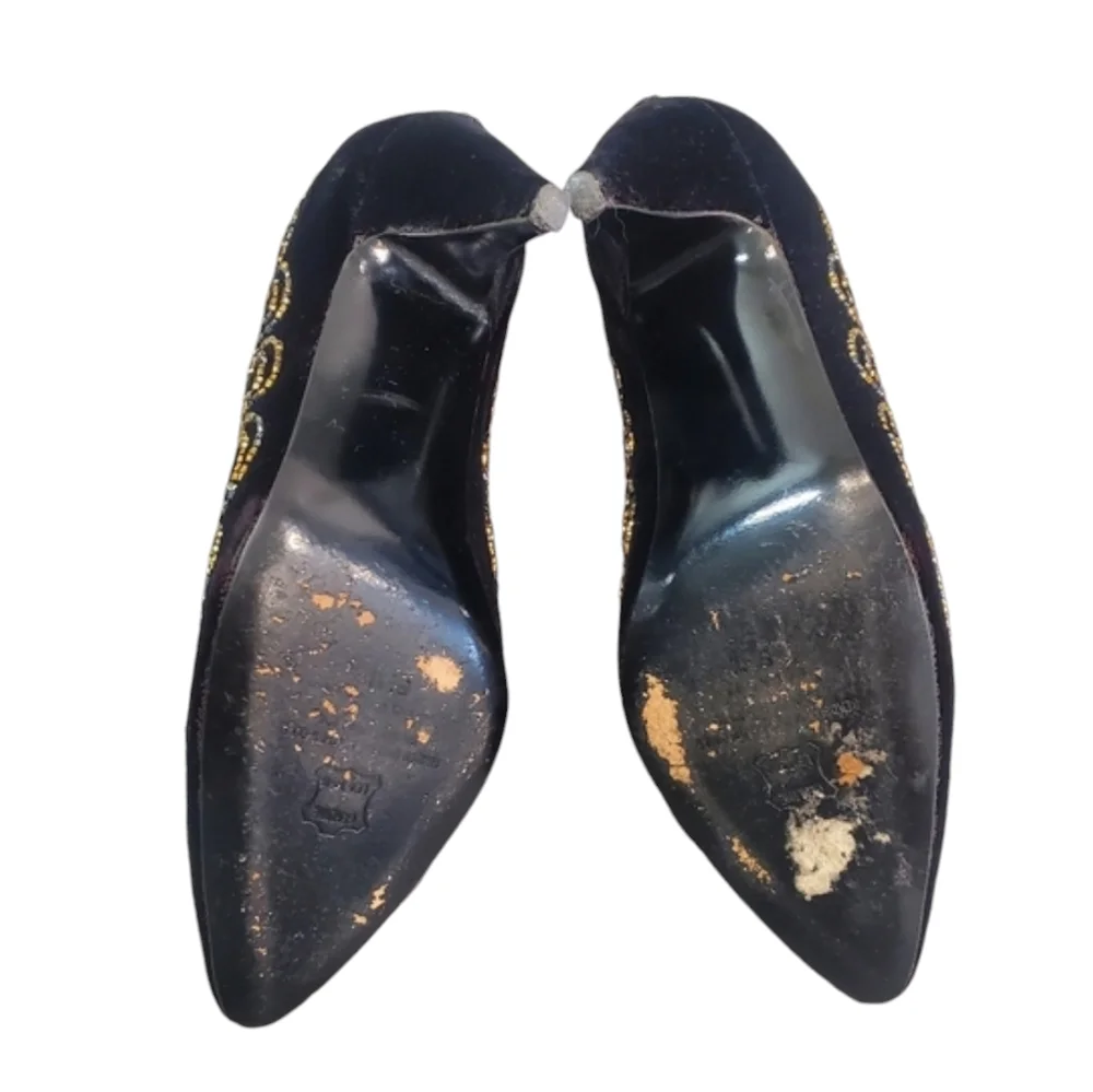 Vintage J.Renee Heels Womens Size 5.5 M Black Velvet Rhinestones Embellished